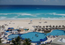 Cancun for couples: Where life’s a 27-kilometer beach Waves roll in from gorgeous turquoise waters, along a white sandy beach, and poolside lounging, and bamboo shaded chaises.