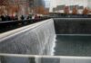 Deeply moving 9/11 Memorial at World Trade Center site Sideways view of a waterfall at the 9/11 Memorial in downtown Manhattan, at the siter of the former World Trade Center.